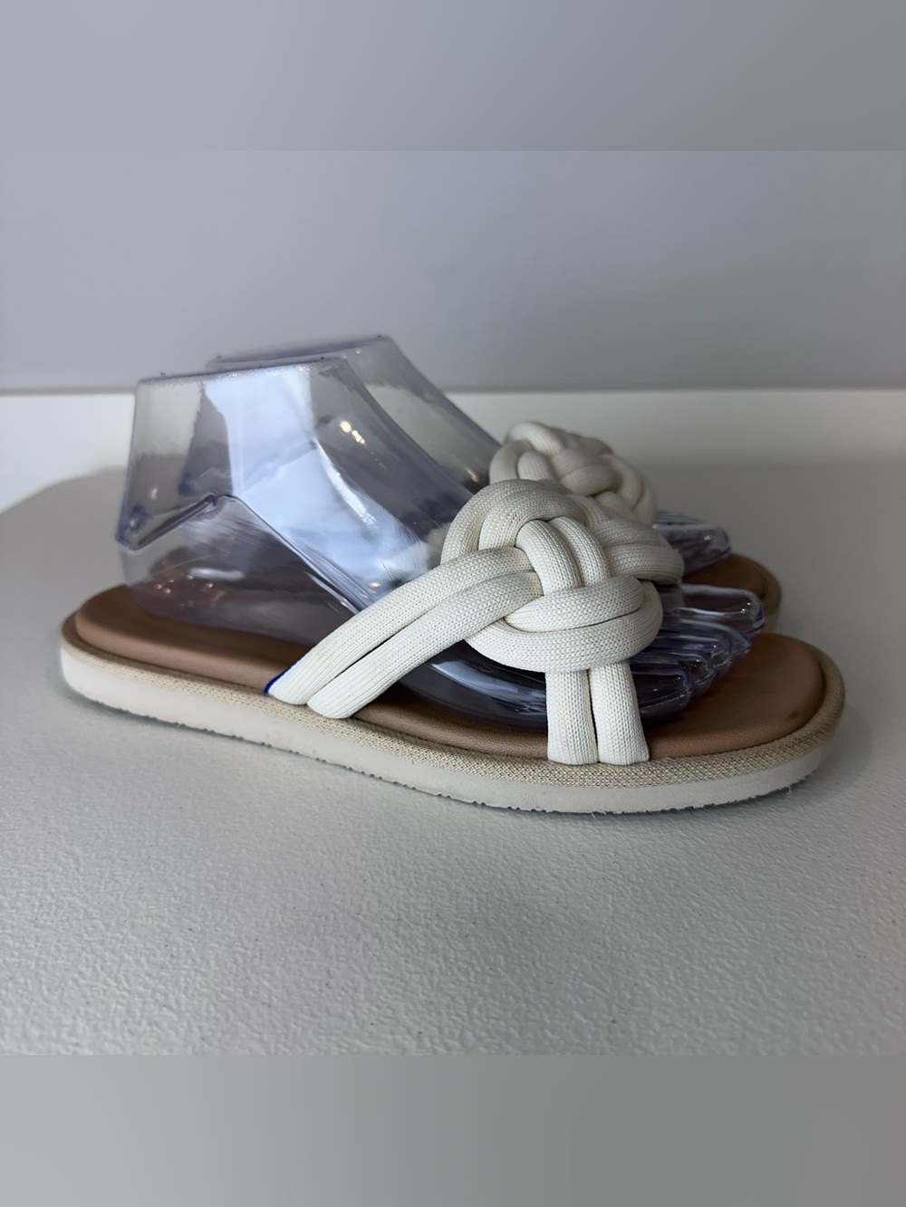 Rothy’s Cream Braided Open Toe Travel Vacation The Summer Sandals Size 7.5